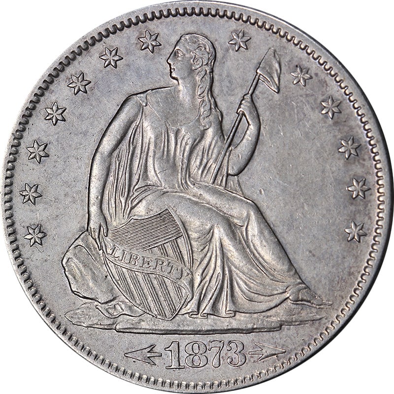 1873-S Seated Half Dollar Arrows Choice AU/BU Great Eye Appeal: 1873-S Seated Half Dollar Arrows Choice AU/BU Great Eye Appeal This 1873-S Seated Half Dollar 'Arrows' showcases stunning eye appeal with a brilliant luster and a strong strike. Its vibrant color and