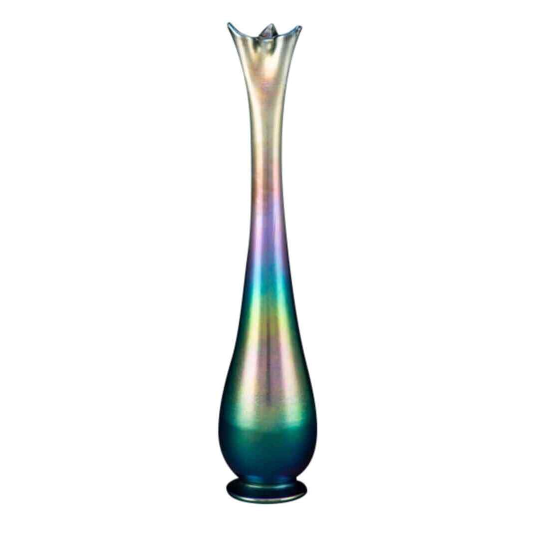 Tiffany Studios Favrile Glass Bud Vase Alaska-Yukon Exposition 1909: Tiffany Studios Favrile Glass Bud Vase Alaska-Yukon Exposition 1909 This tall Bud Vase is a stunning example of Tiffany Studios' Favrile glass, created for the Alaska-Yukon Exposition in 1909.