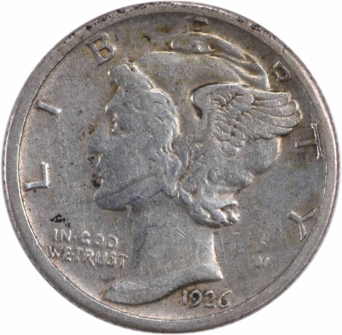 1926-S Mercury Dime 90% Silver XF Circulated San Francisco: 1926-S Mercury Dime 90% Silver XF Circulated San Francisco This 1926-S Mercury Silver Dime features a design by Adolph Alexander Weinman and is composed of 90% silver and 10% copper. The coin, classif