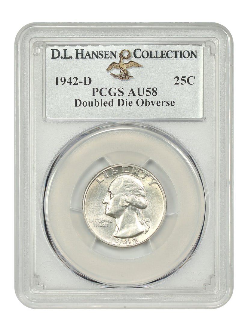 1942-D Washington Quarter AU58 DDO PCGS Certified Rare Variety: 1942-D Washington Quarter AU58 DDO PCGS Certified Rare Variety This 1942-D Washington Quarter is certified by PCGS with a grade of AU58, indicating it is in circulated condition with only minor wear.
