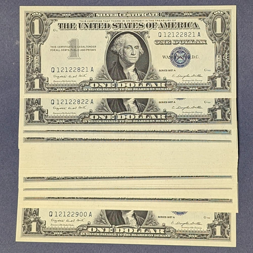1957-A $1 Silver Certificate FR. 1620 Superb Gem CU 80 Consecutive Notes (1 of 2)