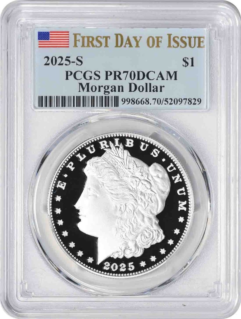 2025-S Morgan Silver Dollar PR70DCAM First Day of Issue PCGS (1 of 2)