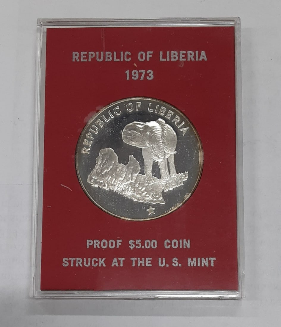 1973 Liberia 90% Silver Proof $5 Coin KM 29 Uncirculated (1 of 2)