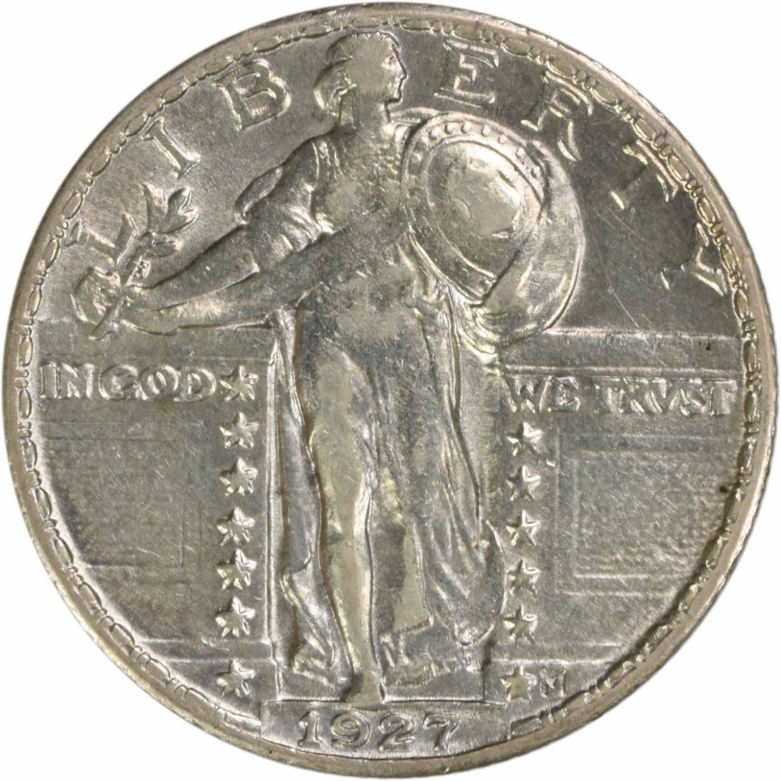 1927 Standing Liberty Quarter AU Silver 90% Uncertified: 1927 Standing Liberty Quarter AU Silver 90% Uncertified This 1927 Standing Liberty Silver Quarter is an attractive piece for collectors and enthusiasts alike. It features a classic design by Hermon A.