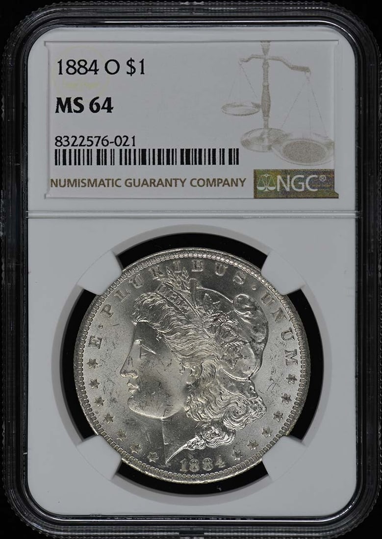 1884-O Morgan Dollar NGC MS64 Uncirculated Coin New Orleans: 1884-O Morgan Dollar NGC MS64 Uncirculated Coin New Orleans This 1884-O Morgan Dollar is a stunning example of early American coinage, graded MS64 by NGC, indicating its uncirculated condition with
