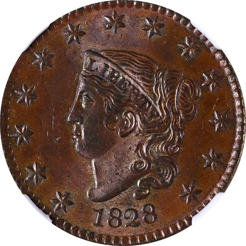 1828 Large Cent N.6 R.1 NGC MS62BN Copper Coin with Eye Appeal (1 of 4)