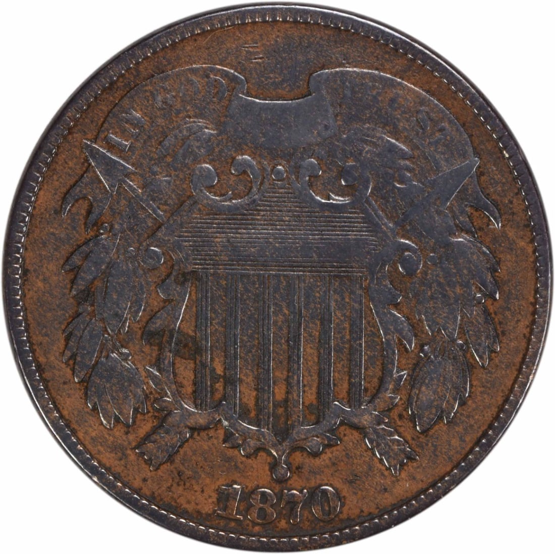 1870 VF Two Cent Piece Bronze Coin Uncertified (1 of 2)