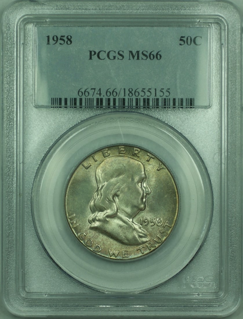 1958 Franklin Silver Half Dollar 50C PCGS MS66 Mint Set Toning (1 of 3)