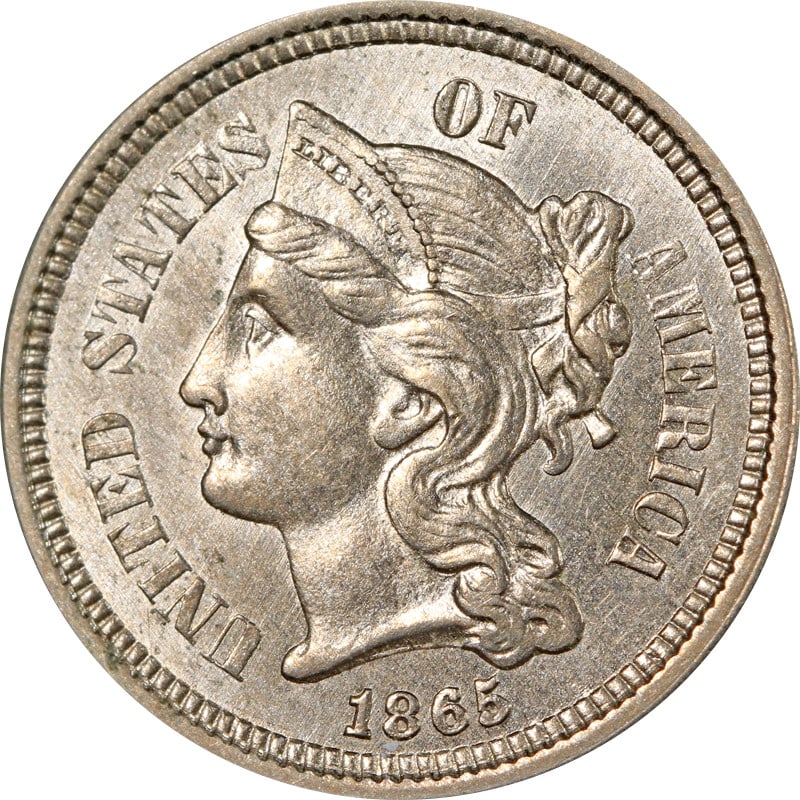 1865 Nickel Three Cent Piece Circulated Coin (1 of 2)