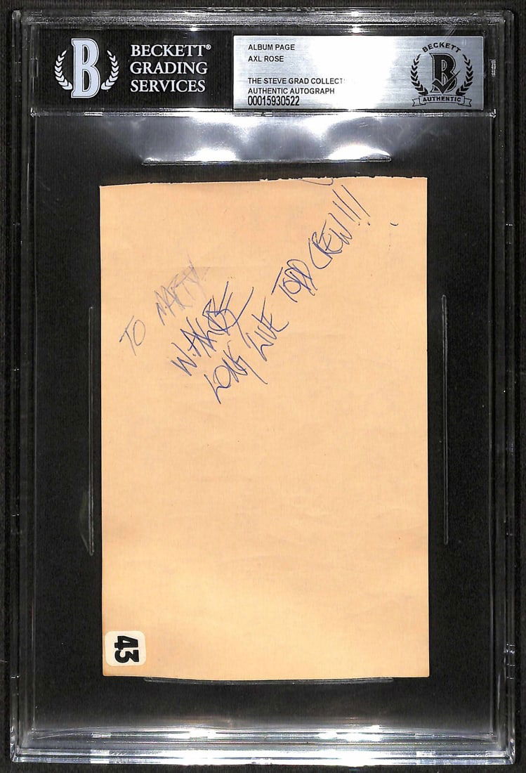 W. Axl Rose Signed Album Page 1985 Donnington Festival Beckett Authentication (1 of 1)
