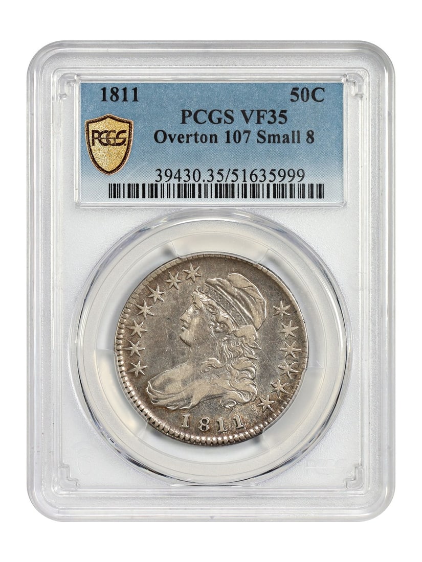 PCGS VF35 Small 8 1811 Capped Bust Half Dollar O-107 (1 of 4)