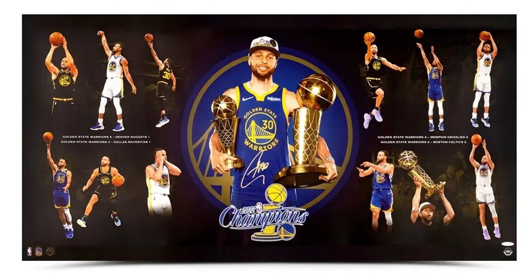 Stephen Curry Autographed 18x40 NBA Finals Photo Collage Upper Deck Warriors (1 of 3)