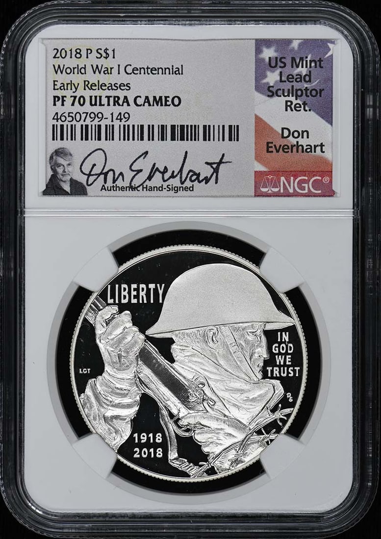 2018 P World War I Centennial S$1 NGC PR70DCAM Proof Coin: 2018 P World War I Centennial S$1 NGC PR70DCAM Proof Coin This stunning 2018 P World War I Centennial Early Releases Silver Dollar is certified by NGC with a perfect grade of PR70DCAM. This proof coin