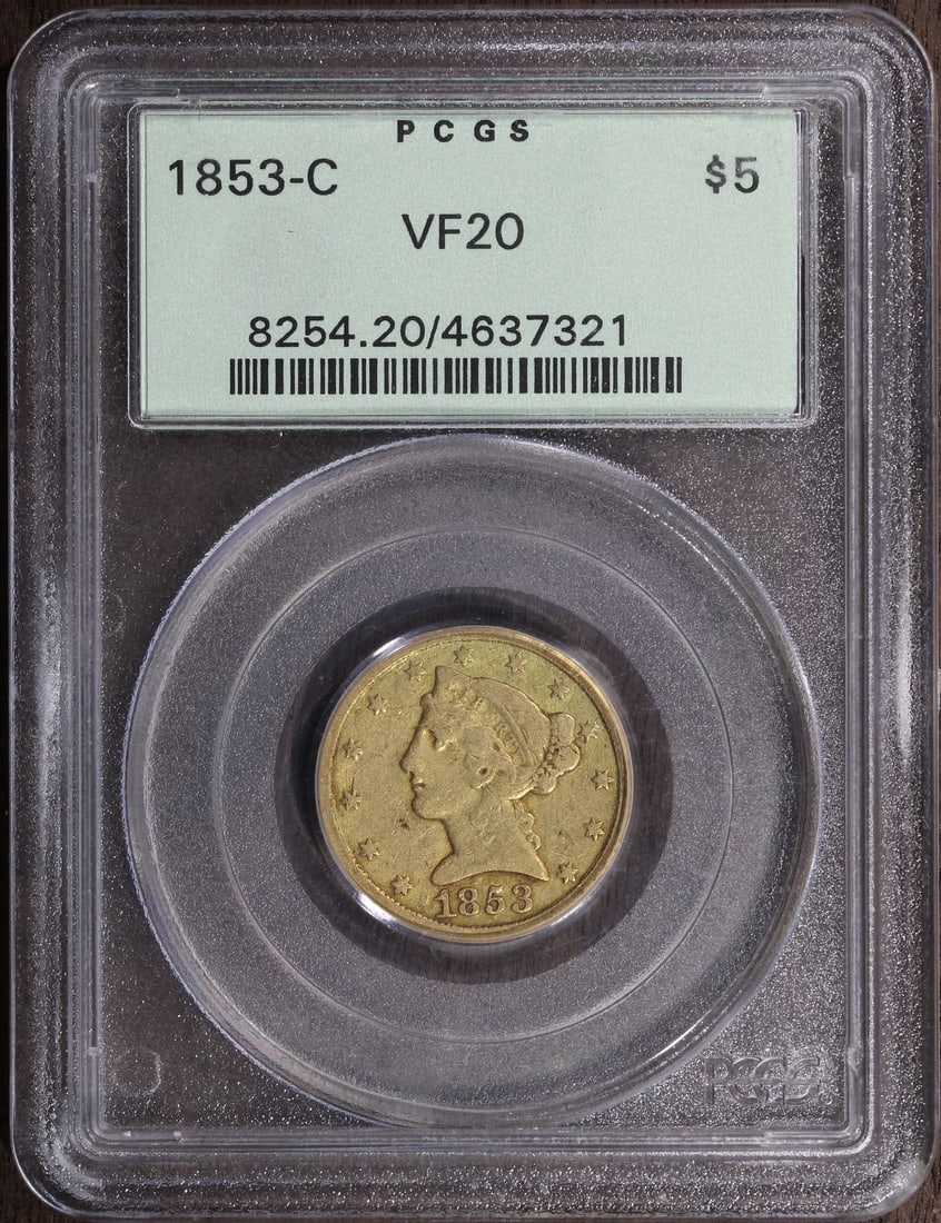 1853-C Liberty Head Half Eagle $5 Gold PCGS Certified (1 of 2)