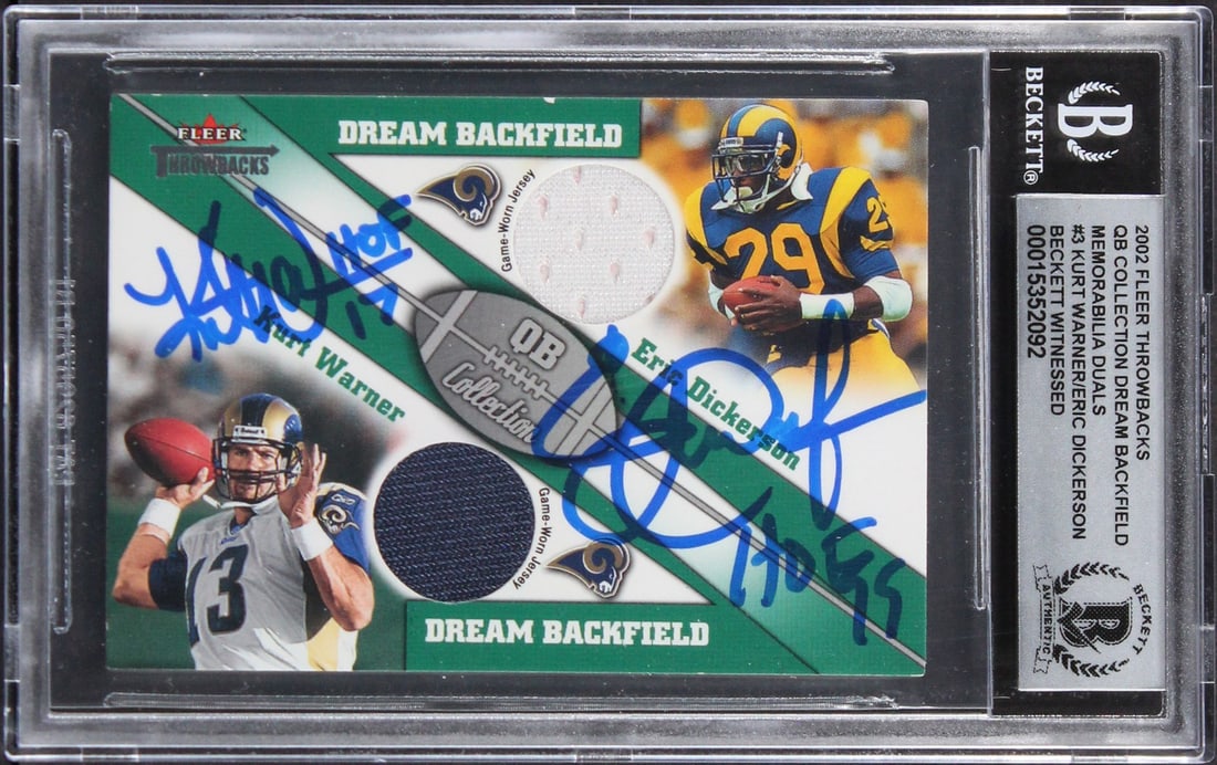 Kurt Warner Eric Dickerson Dual Signed 2002 Fleer TB Card Gem Mint 10 Beckett Authenticated (1 of 2)