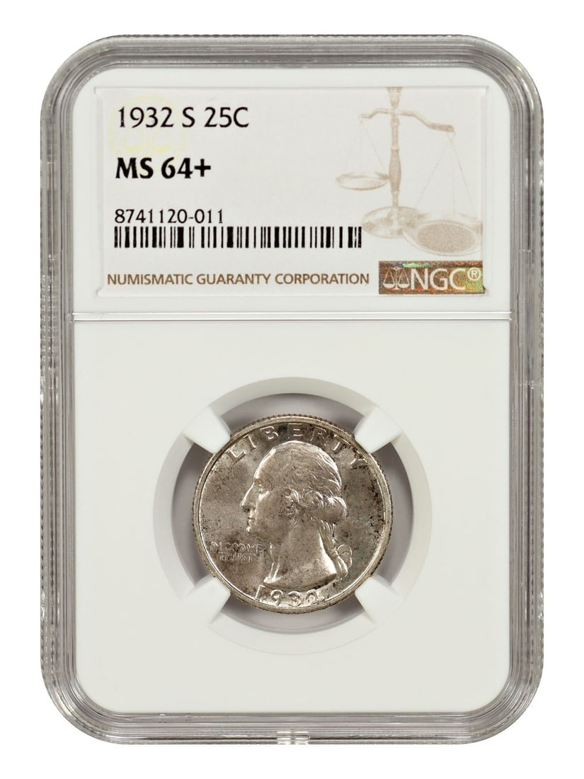 NGC MS64 Plus 1932-S Washington Quarter Key Date 25 Cent Coin (1 of 4)
