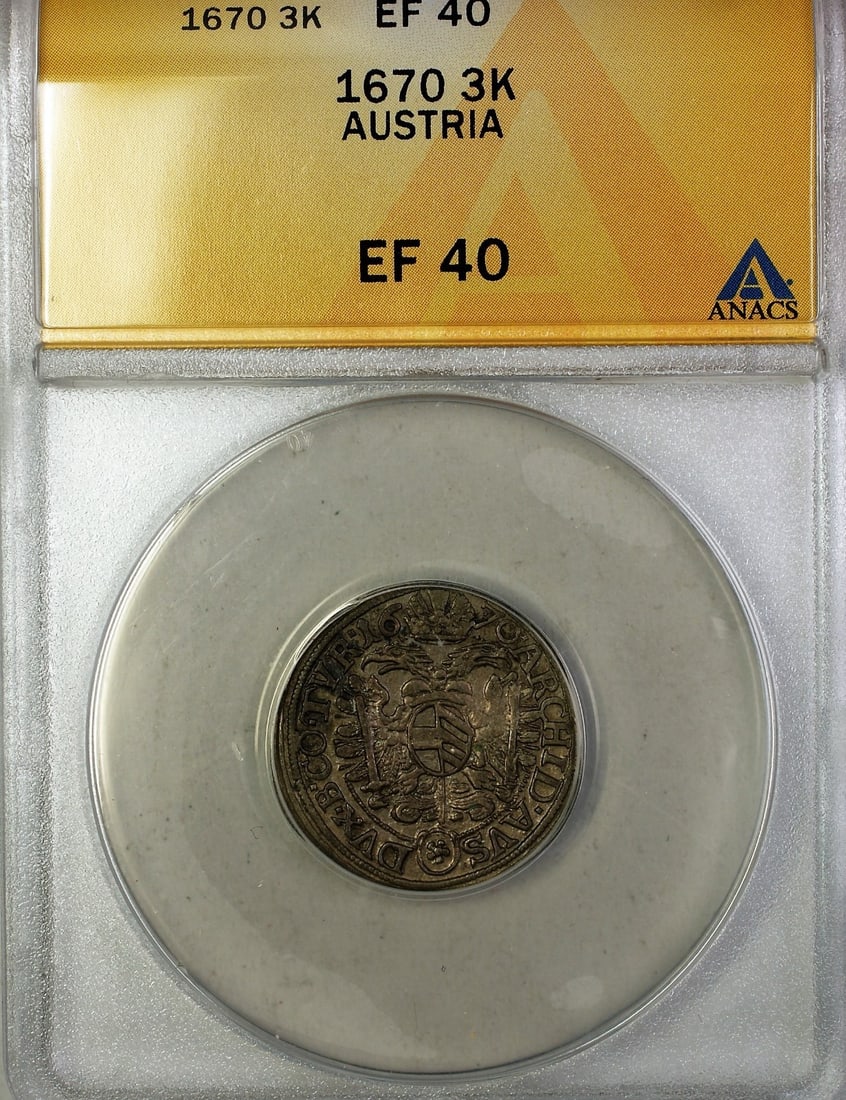 1670 Austria Three Kreuzer Silver Coin ANACS EF 40 Certified (1 of 2)