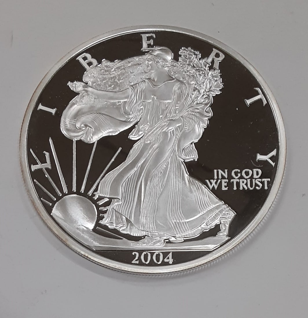 2004 Silver Eagle Design 6 Troy Oz Silver Round Proof-Like Capsule (1 of 2)