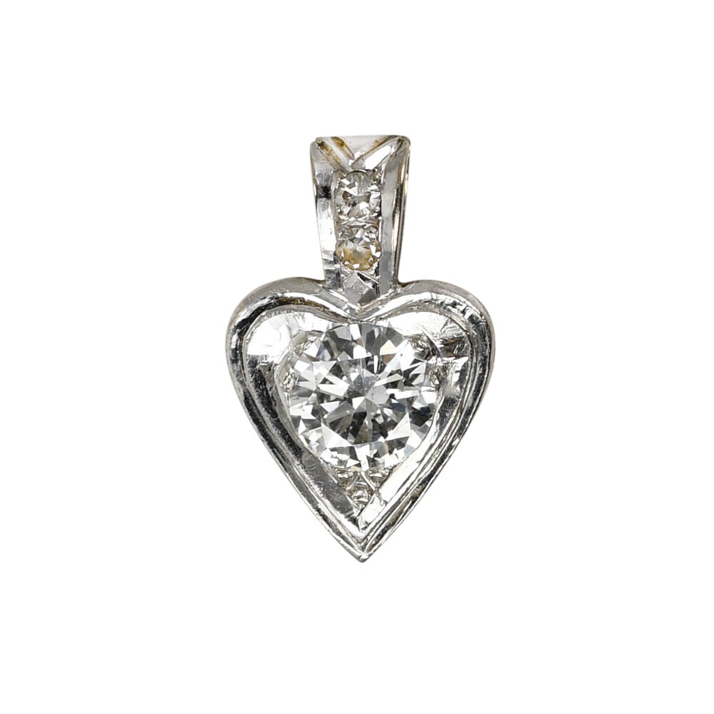 14k White Gold Heart Pendant with Diamond and Vintage Charm (1 of 6)