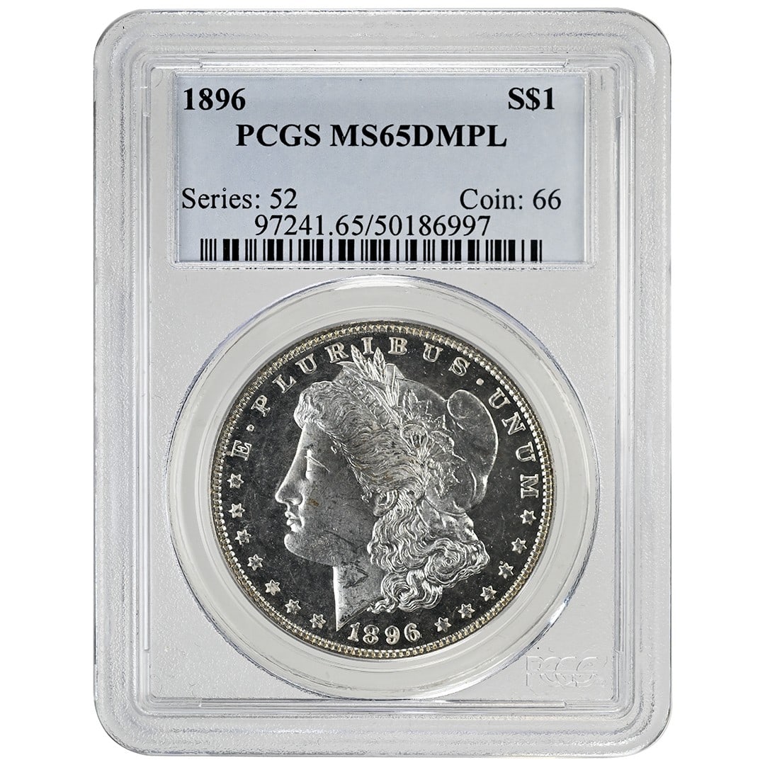 PCGS MS65DMPL 1896 Morgan Silver Dollar Philadelphia Deep Mirror Proof-Like: PCGS MS65DMPL 1896 Morgan Silver Dollar Philadelphia Deep Mirror Proof-Like This 1896 Morgan Dollar is a rare collectible coin graded MS65DMPL by PCGS. Struck at the Philadelphia Mint, it features a d