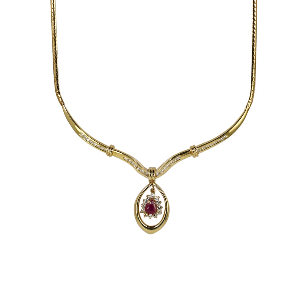 14K Yellow Gold Y-Drop Ruby Diamond Necklace .50ct Ruby .50ct Diamonds (1 of 8)