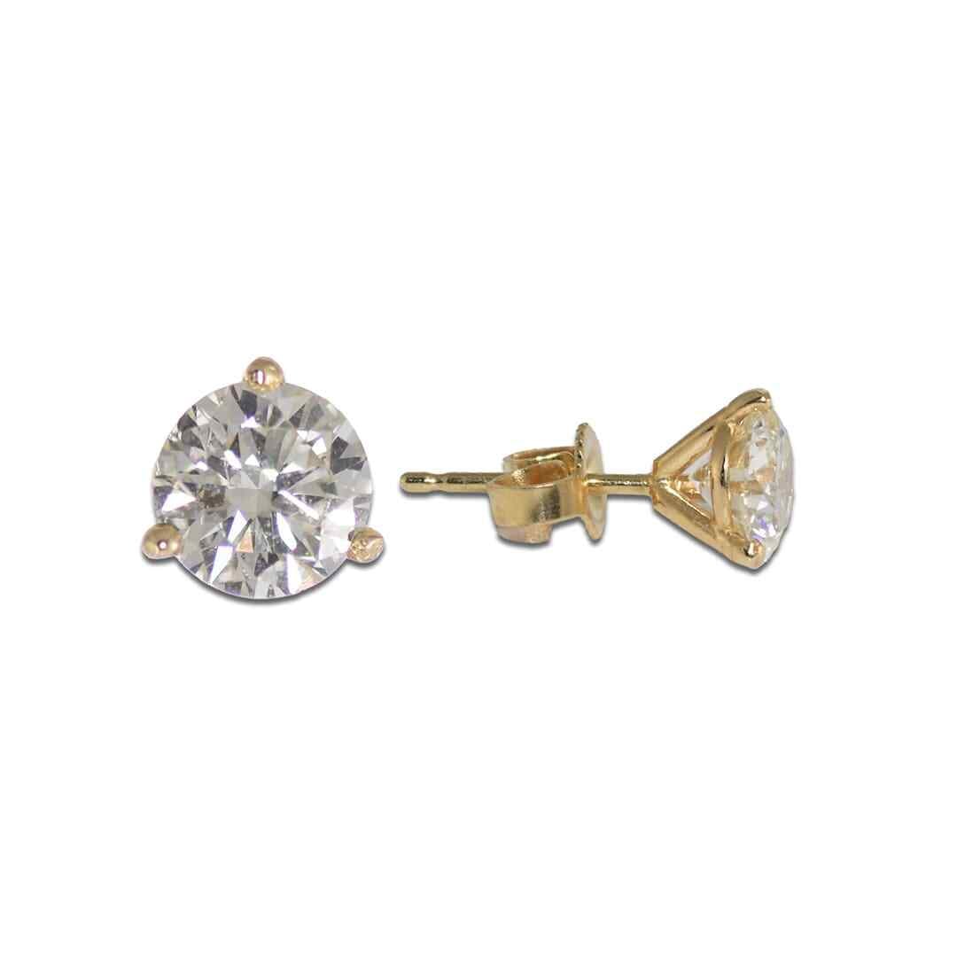 14K Yellow Gold Diamond Stud Earrings 1.58ct Round Brilliant (1 of 6)