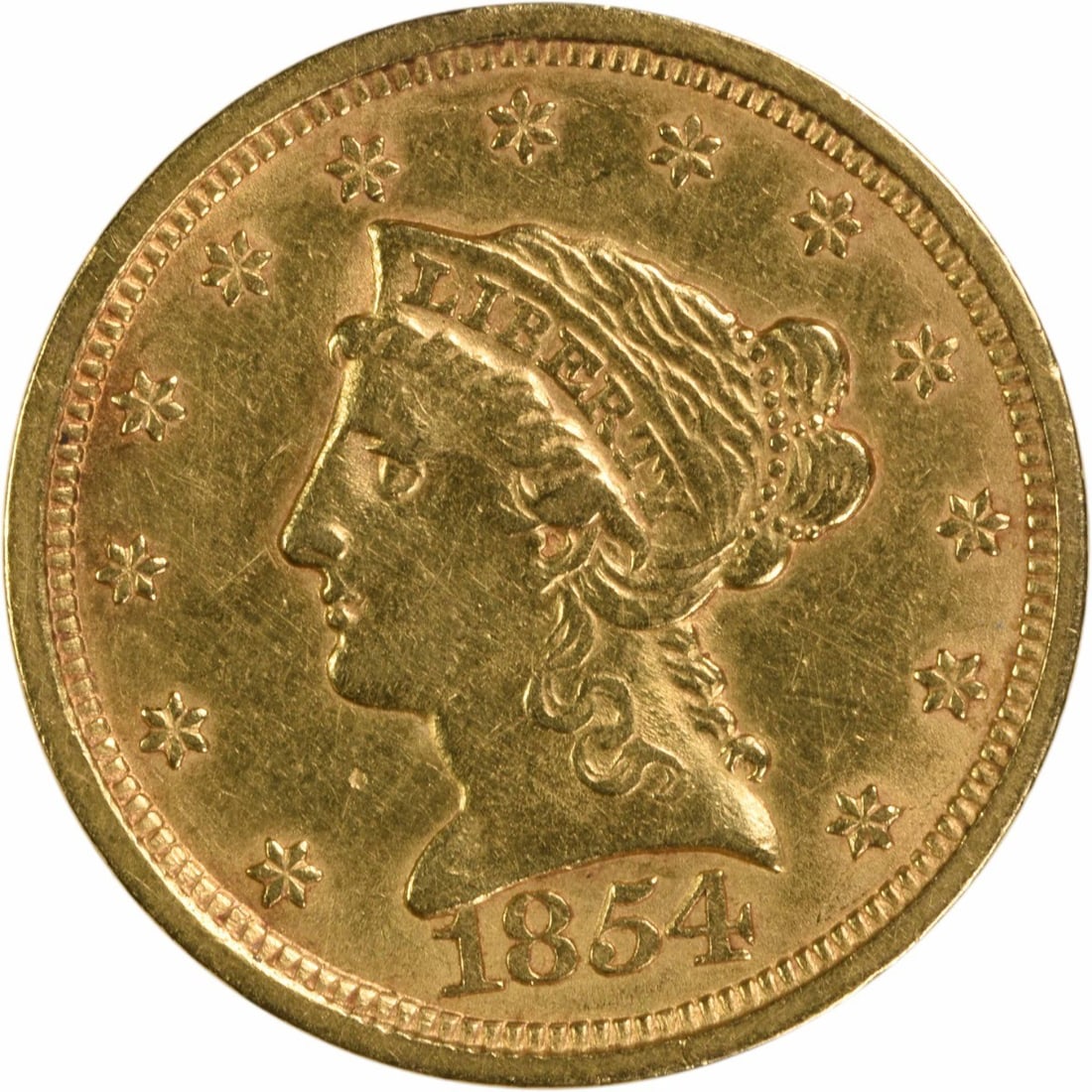 1854 Liberty Head $2.50 Gold Coin Philadelphia AU Grade Uncertified (1 of 2)