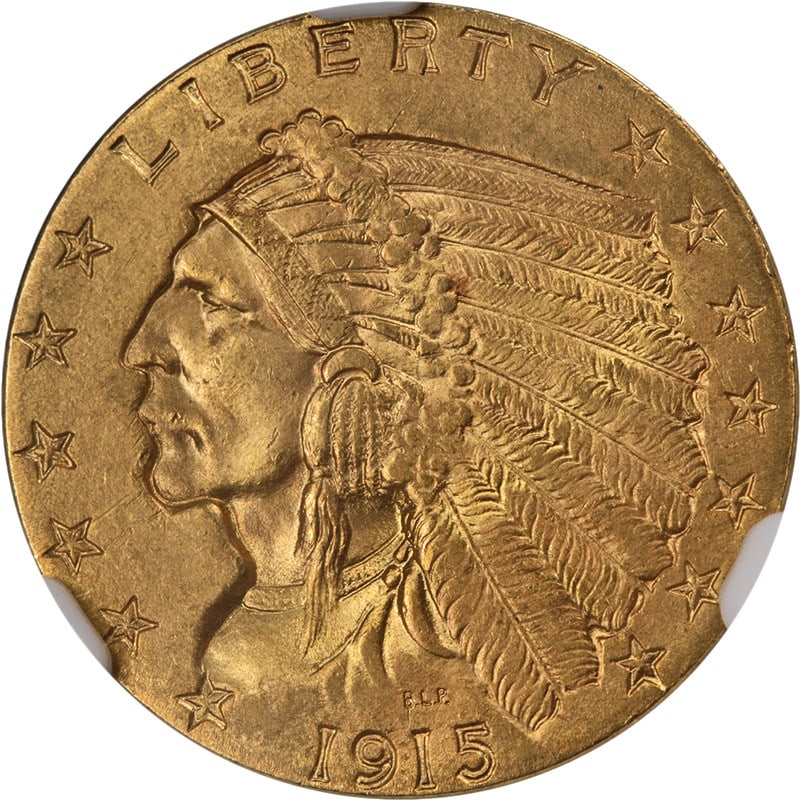 1915 Indian Gold $2.50 NGC MS65 Uncirculated Coin with Strong Strike (1 of 4)