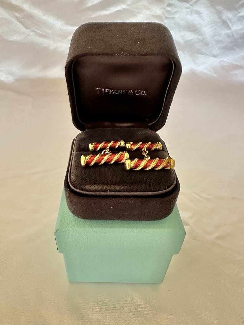 Schlumberger Tiffany & Co 18K Enameled Gold Cufflinks with Boxes (1 of 5)