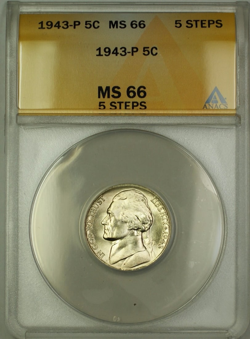 1943-P ANACS MS-66 Silver Jefferson Nickel 5C Coin (1 of 2)