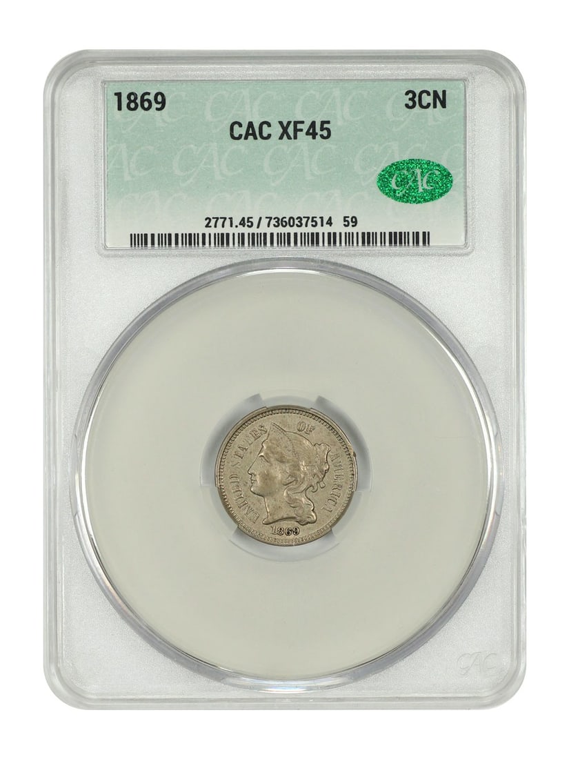 1869 Three Cent Nickel CACG XF45 Certified Coin (1 of 2)
