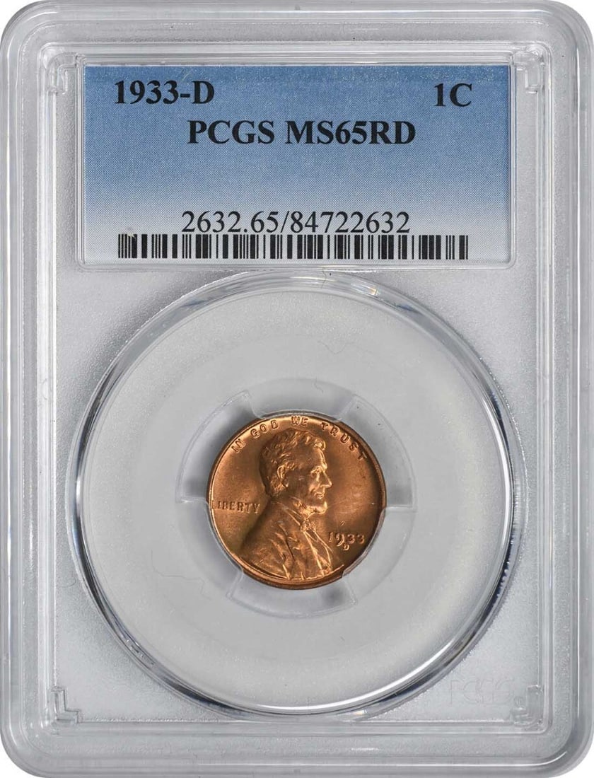 1933-D/D Lincoln Cent RPM 1 MS65RED PCGS Uncirculated Wheat Coin (1 of 2)