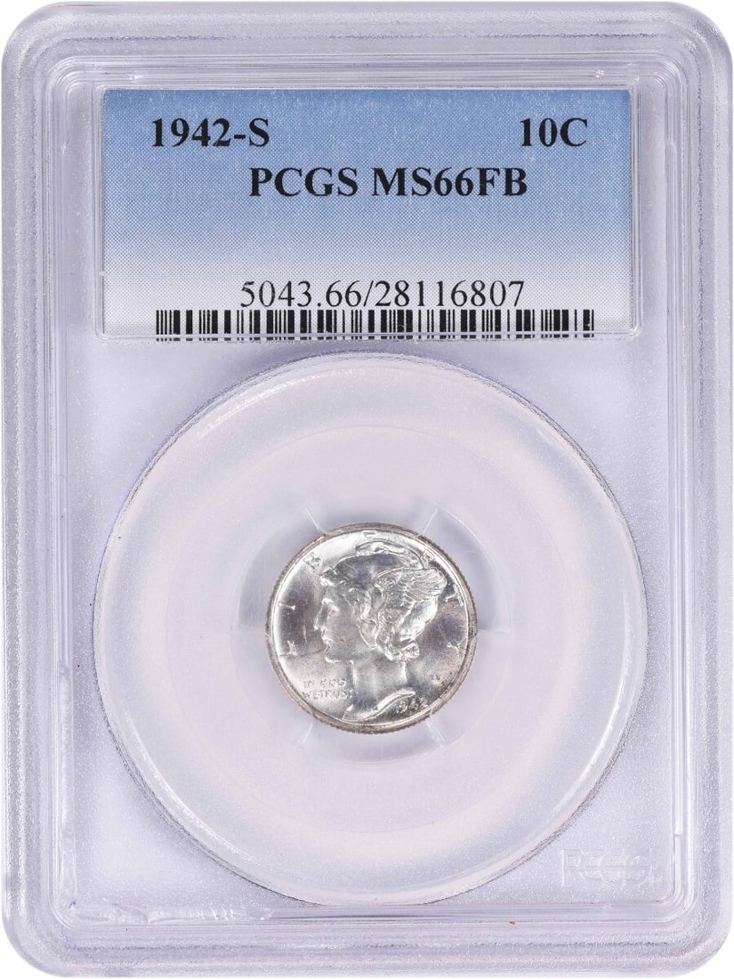 1942-S Mercury Dime MS66FB Certified PCGS 90% Silver Coin (1 of 2)