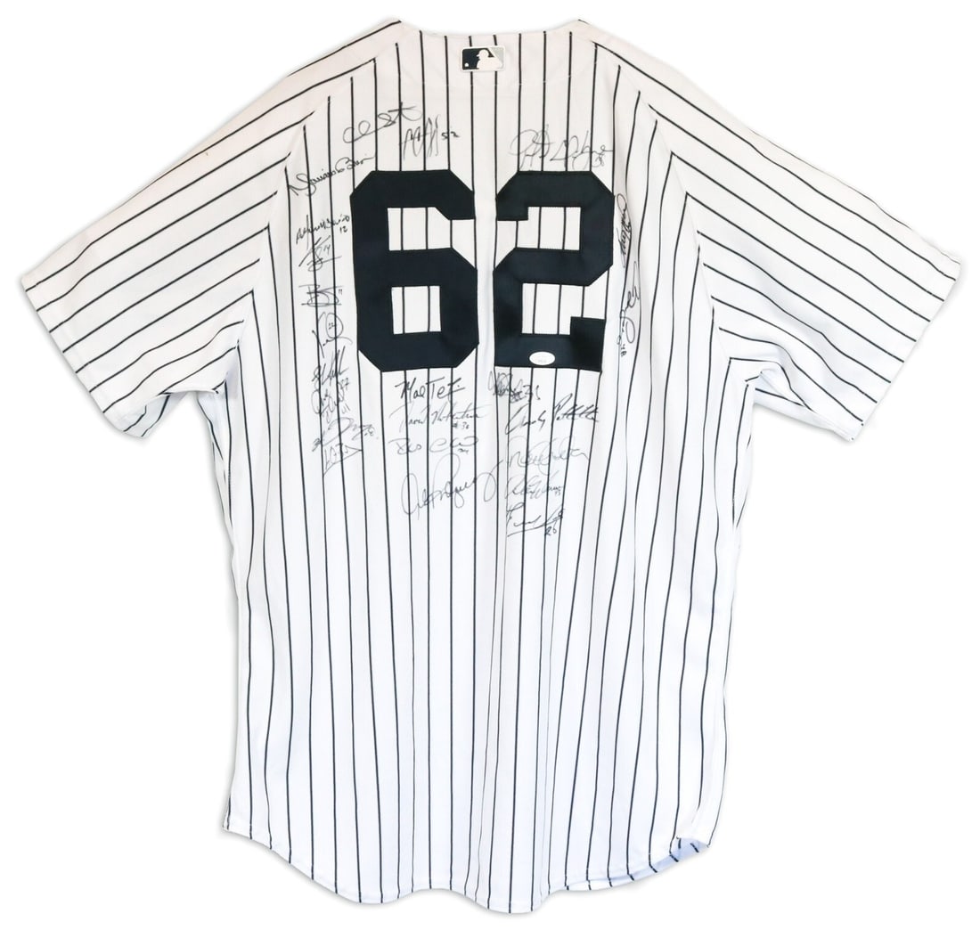 2013 New York Yankees Signed Jersey Jeter Ichiro Rivera JSA COA: 2013 New York Yankees Signed Jersey Jeter Ichiro Rivera JSA COA Celebrate the legacy of the New York Yankees with this authentic 2013 team-signed jersey. This white pinstripe jersey features the signa