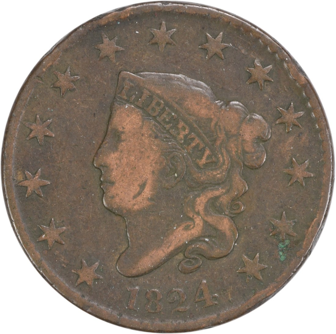 1824 Large Cent Coronet Head Copper Coin F Uncertified (1 of 2)