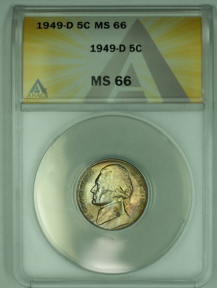 1949-D Jefferson Nickel 5C ANACS MS 66 Uncirculated Coin (1 of 2)