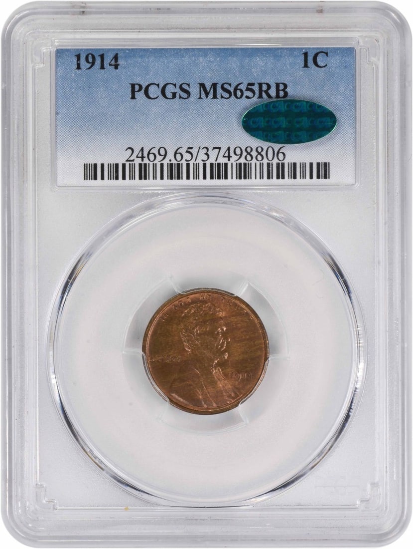 1914 Lincoln Cent MS65RB Certified PCGS CAC Uncirculated (1 of 2)