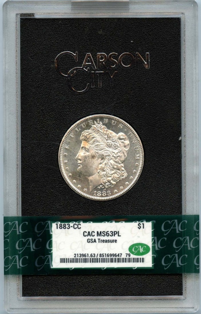 1883 Carson City Morgan Dollar GSA Hoard CACG MS63PL (1 of 2)