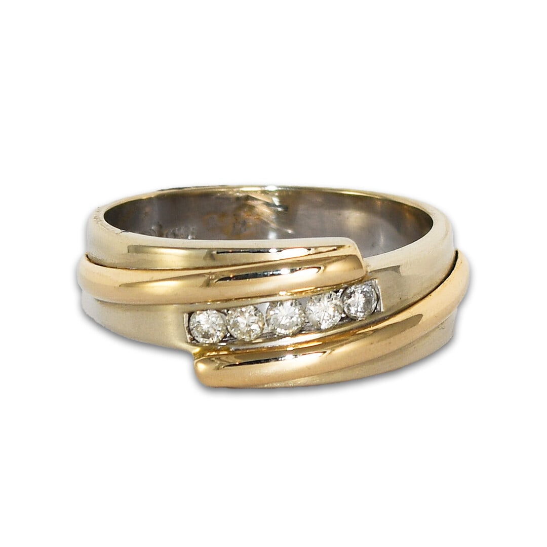 10K Two-Tone Gold Wedding Band with Round Brilliant Diamonds (1 of 6)