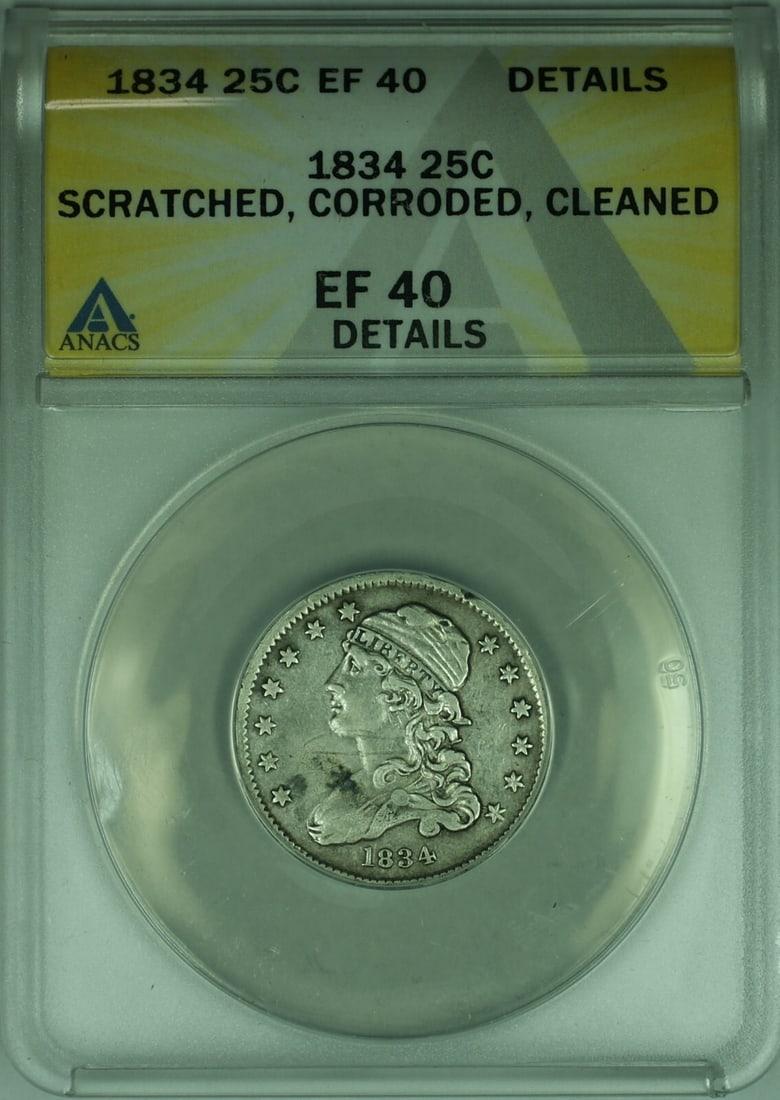 1834 Capped Bust Silver Quarter Dollar ANACS EF-40 Circulated (1 of 2)