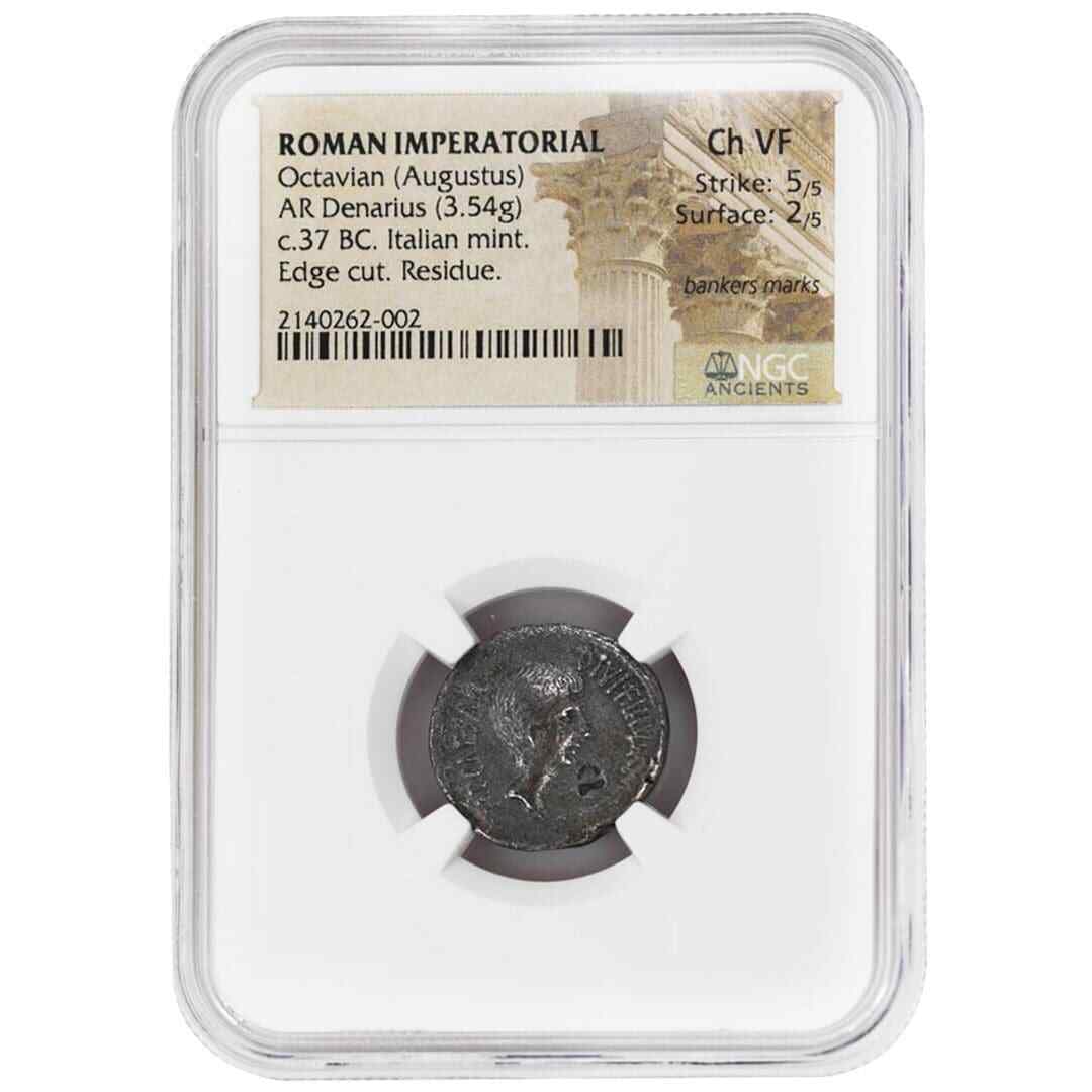 Octavian Augustus NGC ChVF Silver AR Denarius Rare Roman Coin (1 of 2)