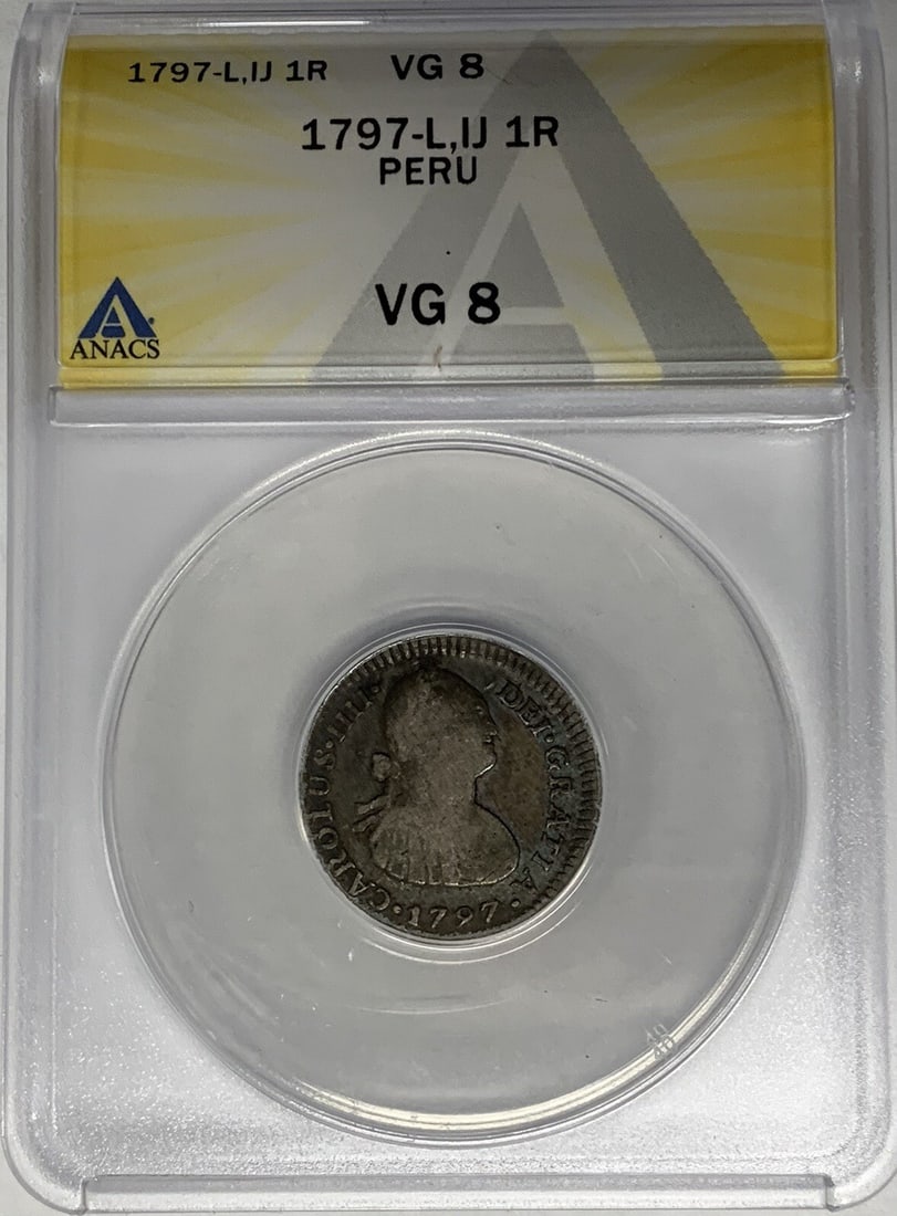 1797 Peru 1 Real Silver Coin ANACS VG 8 (1 of 2)