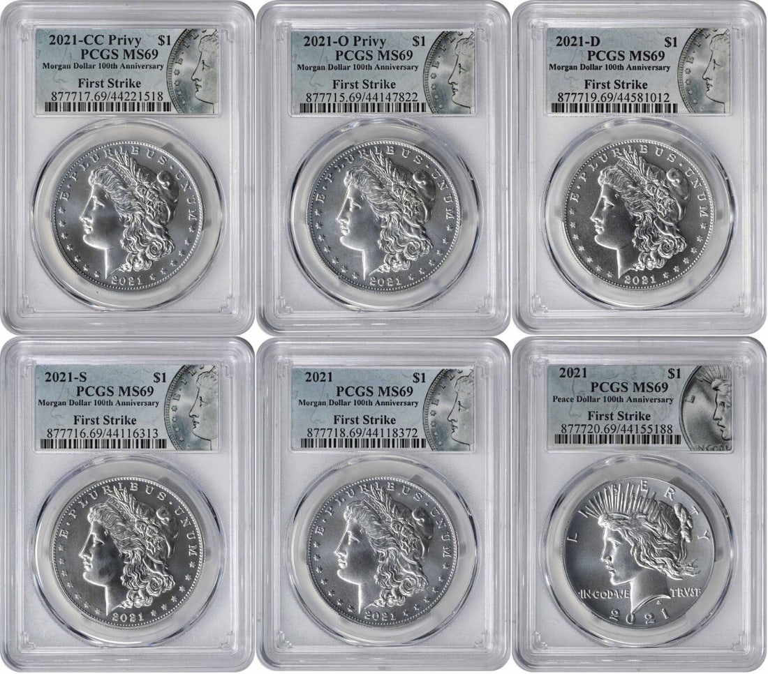 2021 Morgan Peace Silver Dollar 6-Coin Set MS69 PCGS Special Label (1 of 2)