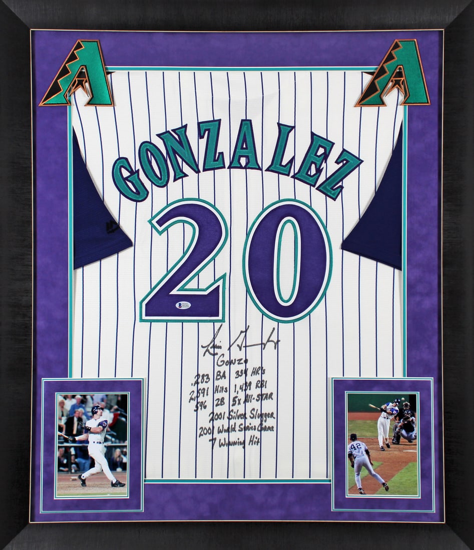 Luis Gonzalez Signed Arizona Diamondbacks Framed Jersey with Career Stats BAS (1 of 2)