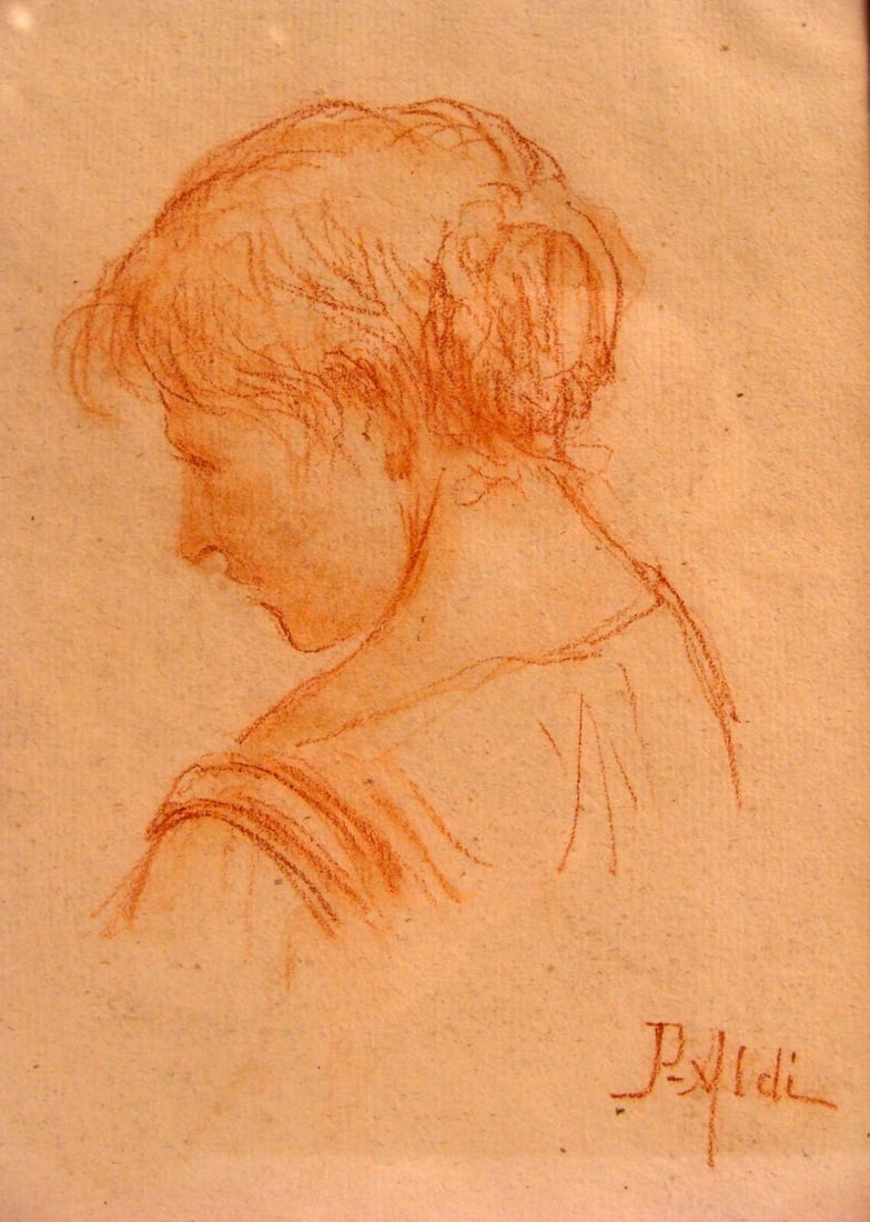 Original Framed Pencil Portrait by Pietro Aldi Italy 1852-1888: Original Framed Pencil Portrait by Pietro Aldi Italy 1852-1888 This stunning original 19th century pencil drawing on paper showcases a portrait by the renowned Italian artist Pietro Aldi (1852-1888).