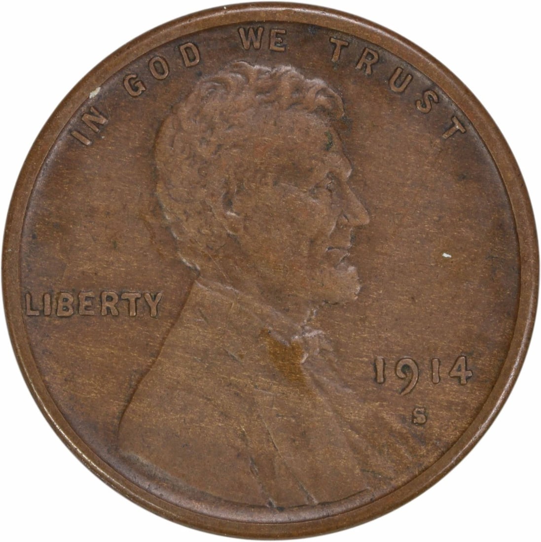 1914-S Lincoln Wheat Cent EF Uncertified Copper Coin (1 of 2)