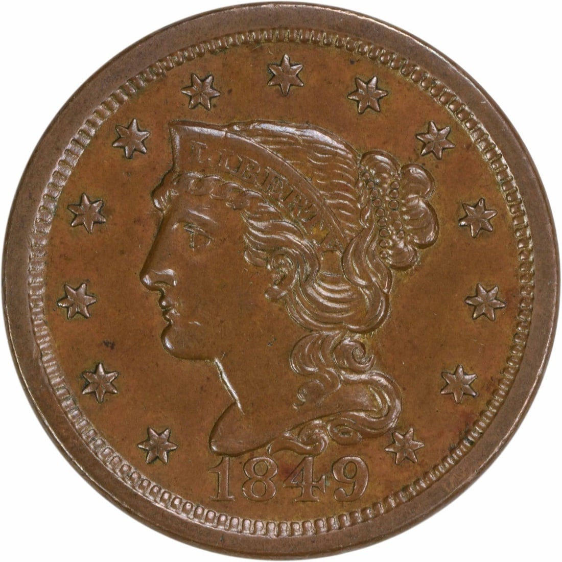 1849 Braided Hair Large Cent Choice BU Uncertified (1 of 2)