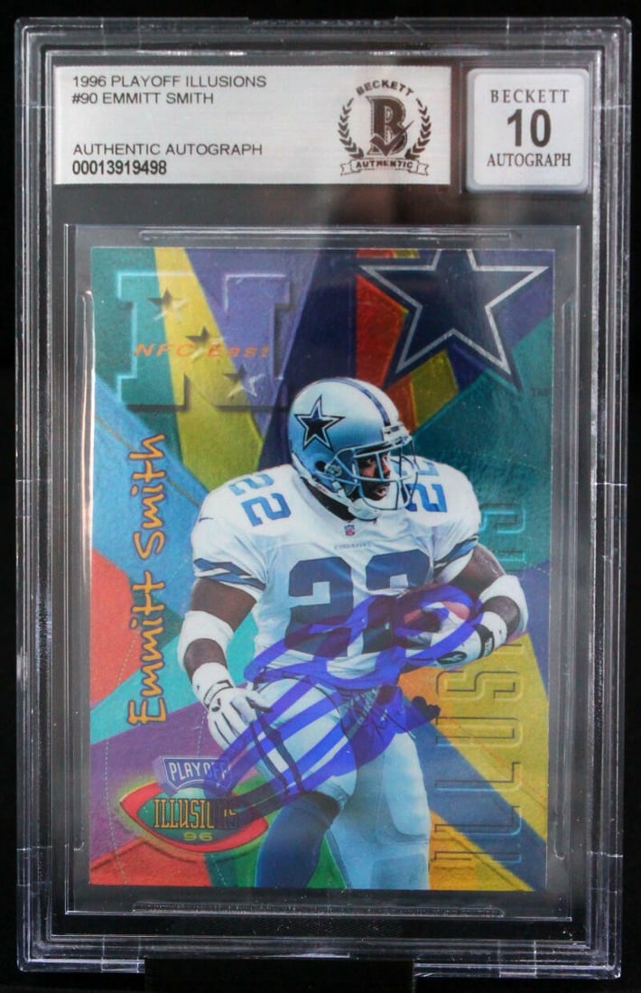 1996 Playoff Illusions Emmitt Smith Autographed Card BGS 10 (1 of 2)