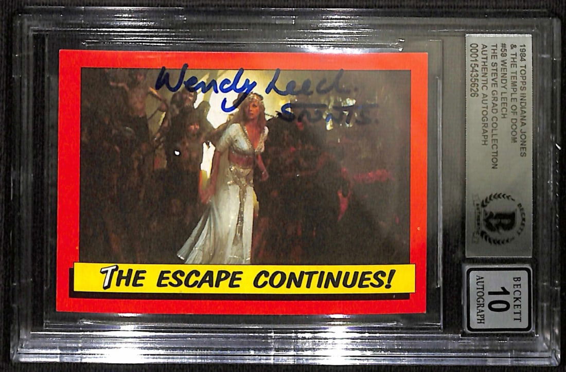 Wendy Leach Signed 1984 Topps Indiana Jones #2 Autograph Grade 10 Beckett: Wendy Leach Signed 1984 Topps Indiana Jones #2 Autograph Grade 10 Beckett This 1984 Topps Indiana Jones #2 trading card features the autograph of stuntwoman Wendy Leach, known for her work in "Indiana