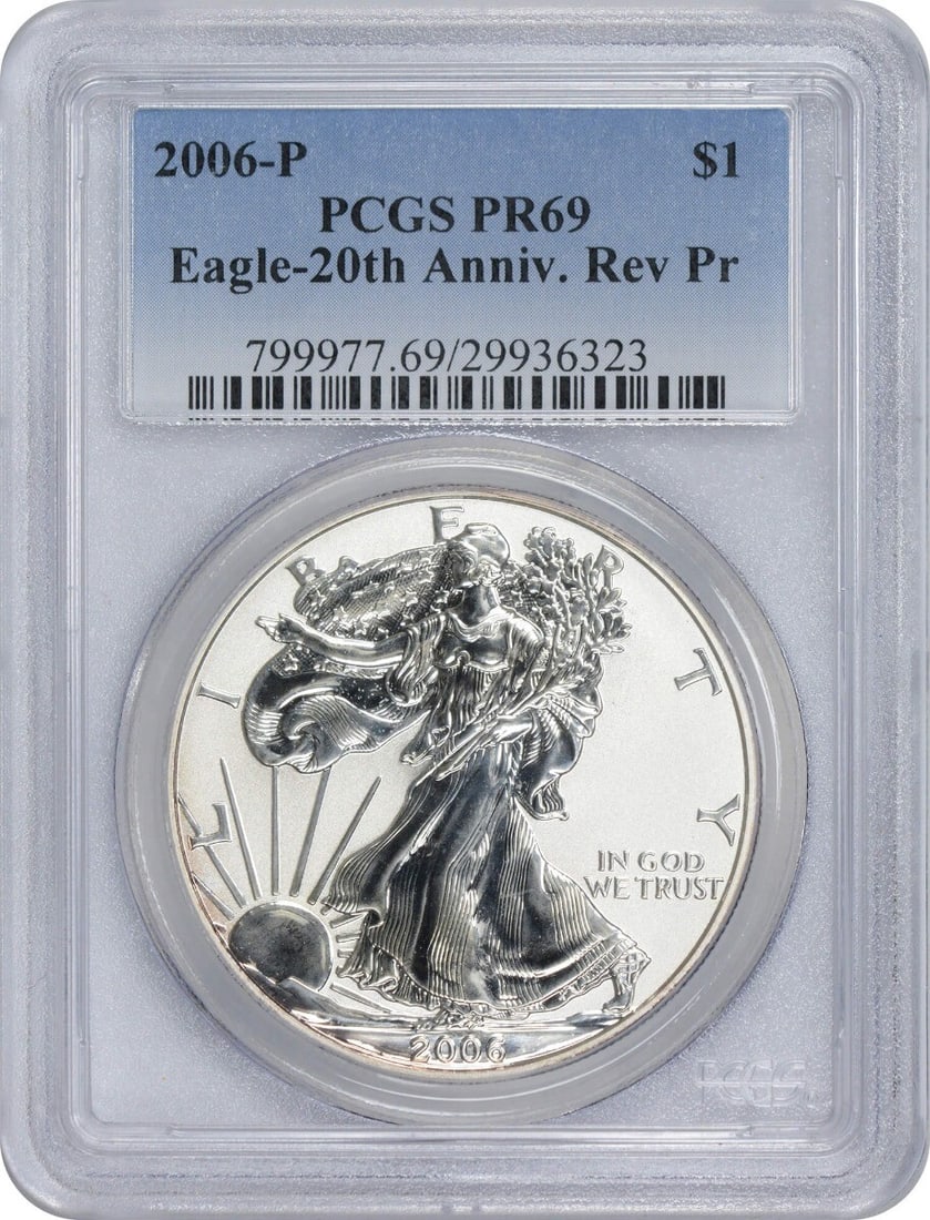 2006-P American Silver Eagle Proof PR69 PCGS 20th Anniversary 1 oz (1 of 2)